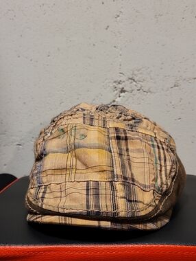 Men's Plaid Cotton Newsboy Cap - Beige/Brown
